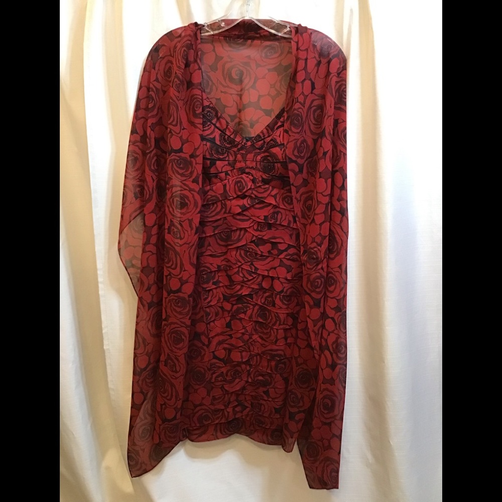 ♥️Chetta B Red/Black Rose Print Silk Dress Size 4 #2153 - Picture 3 of 7